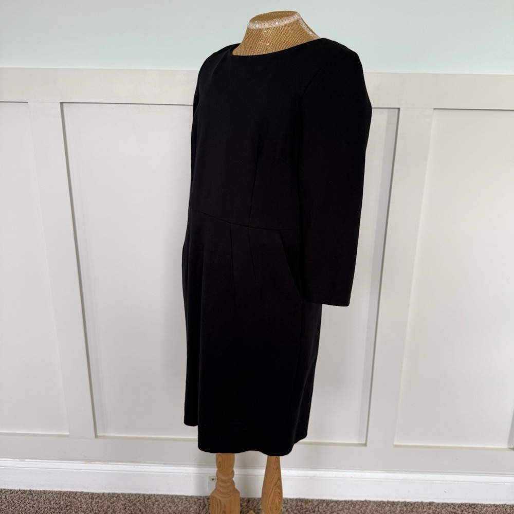 Lands' End Sheath Dress 12P Black Career Minimalist Capsule Scuba 3/4 Sleeve - Picture 5 of 10